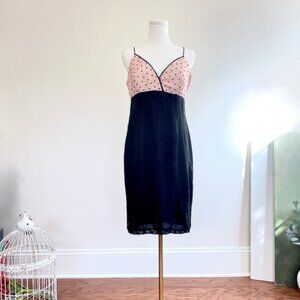 Argenti Silk Babydoll Slip Dress 10 Polka Dot Embroidered Beaded Cocktail Y2K